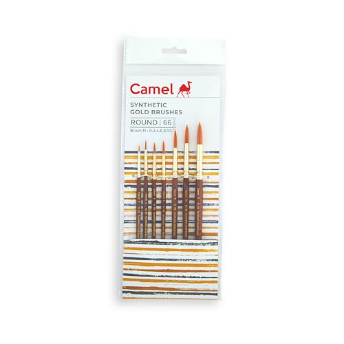 Camlin Kokuyo Pinsel Serie 66 - Rund Synthetik Gold, 7 Stück von Camel