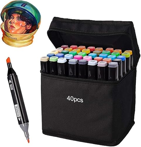 Camiki Art 40 Farben Alkohol Marker mit zwei Spitzen, Alkoholmarker Stifte,Filzstifte Dicke und Dünne, Grafikstifte, Permanent-Kunstmarker-Set mit Tragetasche, Doppelmarker zum Zeichnen, Gestalten Camiki Art 40 Farben Alkohol Marker mit zwei Spitzen, Alkoholmarker Stifte,Filzstifte Dicke und Dünne, Grafikstifte, Permanent-Kunstmarker-Set mit Tragetasche, Doppelmarker zum Zeichnen, Gestalten von Camiki Art