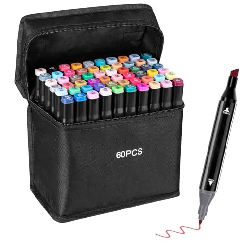 Camiki Art 60 Farben Alkohol Marker mit zwei Spitzen, Alkoholmarker Stifte,Filzstifte Dicke und Dünne, Grafikstifte, Permanent-Kunstmarker-Set mit Tragetasche, Doppelmarker zum Zeichnen, Gestalten Camiki Art 60 Farben Alkohol Marker mit zwei Spitzen, Alkoholmarker Stifte,Filzstifte Dicke und Dünne, Grafikstifte, Permanent-Kunstmarker-Set mit Tragetasche, Doppelmarker zum Zeichnen, Gestalten von Camiki Art