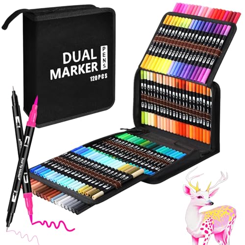 Camiki Art Filzstifte Set, 120 Farben Dual Brush Pen Set, Filzstifte Dicke und Dünne 1-5mm und 0,4 mm Pinselstifte und Fineliner Marker zum Zeichnen, Aquarellstifte für Kinder und Erwachsene von Camiki Art