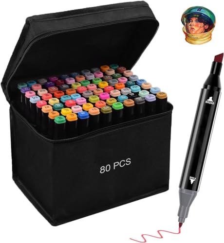 Camiki Art 80 Farben Marker-Set mit zwei Spitzen, Grafikstifte, Permanent-Kunstmarker-Set mit Tragetasche, Doppelmarker zum Zeichnen, Gestalten, Skizzieren von Camiki Art