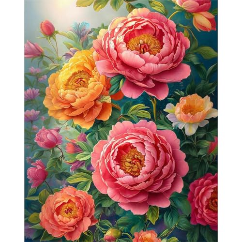 Camocin Art Malen nach Zahlen Erwachsene Blumen, Blumen Malen nach Zahlen Erwachsene leinwand Set, DIY Peony Paint by Numbers für Home Decor, Ohne Rahmen 40x50cm von Camocin Art