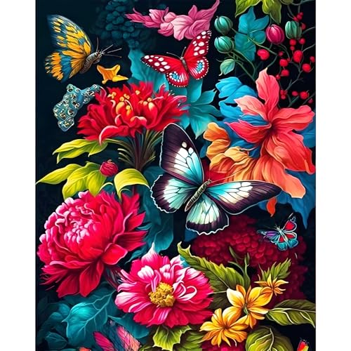 Camocin Art Malen nach Zahlen Erwachsene Blumen, Schmetterling Malen nach Zahlen Erwachsene leinwand Set, DIY Blumen Paint by Numbers für Home Decor, Ohne Rahmen 40x50cm von Camocin Art