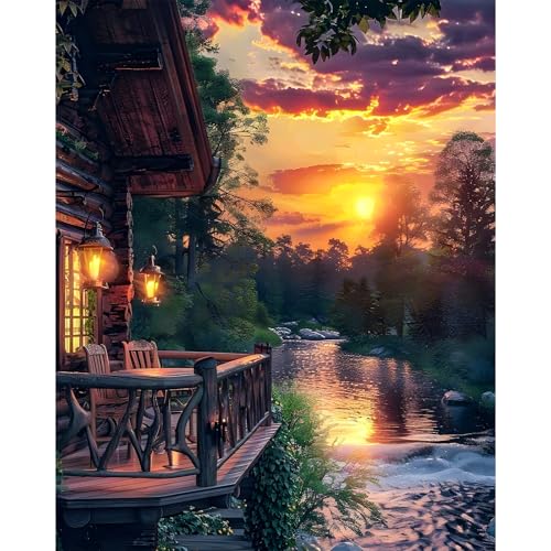 Camocin Art Malen nach Zahlen Erwachsene Landschaft, Landschaft Malen nach Zahlen Erwachsene leinwand Set, DIY Sonnenuntergang Paint by Numbers für Home Decor, Ohne Rahmen 40x50cm von Camocin Art