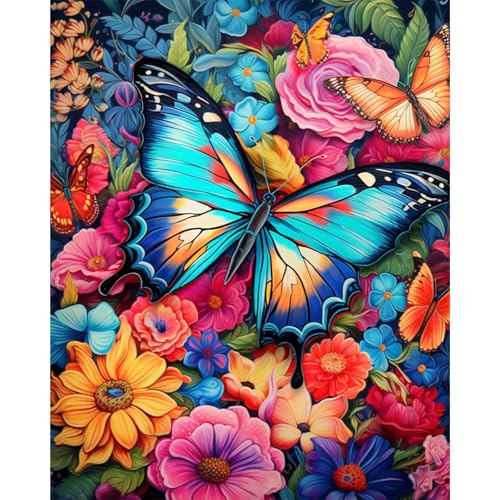 Camocin Art Malen nach Zahlen Erwachsene Schmetterling, Blumen Malen nach Zahlen Erwachsene leinwand Set, DIY Schmetterling Paint by Numbers für Home Decor, Ohne Rahmen 40x50cm von Camocin Art