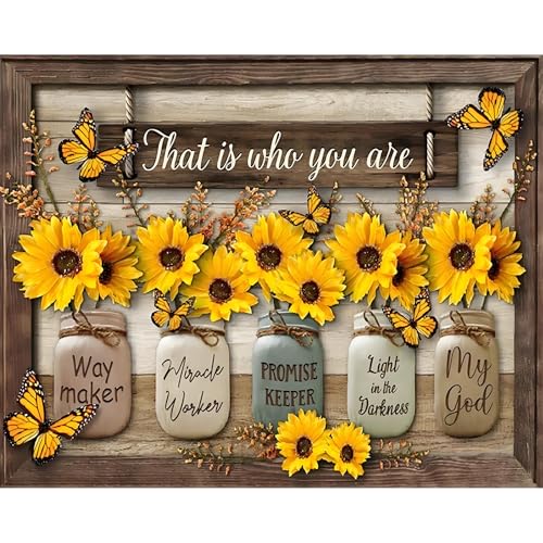 Camocin Art Malen nach Zahlen Erwachsene Sonnenblumen, Schmetterling Malen nach Zahlen Erwachsene leinwand Set, DIY Christlich Paint by Numbers für Home Decor, Ohne Rahmen 40x50cm von Camocin Art