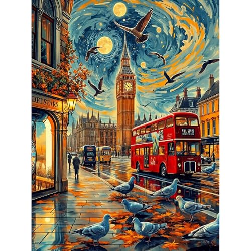 Diamond Painting City, 5D Szenerie Diamond Painting Erwachsene, London Landschaft Diamant Painting Bilder Set für Erwachsene, Mosaikherstellung Bastelset für Haus Wanddeko 30x40cm von Camocin Art