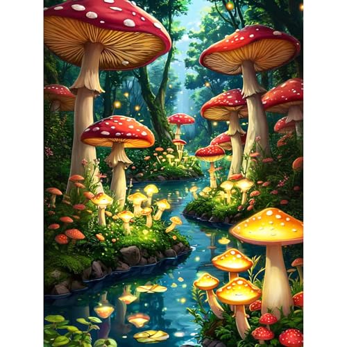 Diamond Painting Landschaft, 5D Pilze Diamond Painting Erwachsene, Fluss Diamant Painting Bilder Set für Erwachsene, Mosaikherstellung Bastelset für Haus Wanddeko 30x40cm von Camocin Art