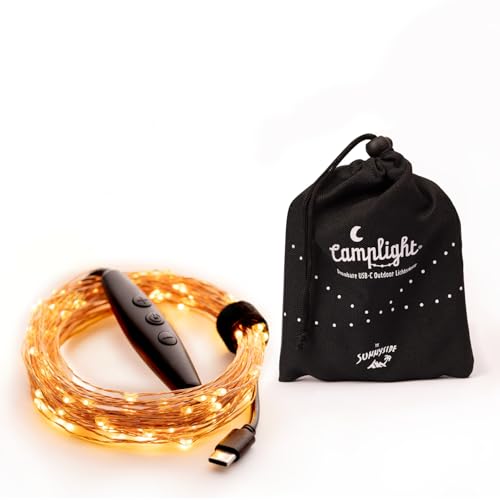Camplight® - USB-C Lichterkette by The Sunnyside |robust |wetterfest |drinnen & draußen |Campingbeleuchtung, Gartenbeleuchtung |geringer Stromverbrauch |10m lang |100 LEDs |warmweiß |dimmbar von Camplight