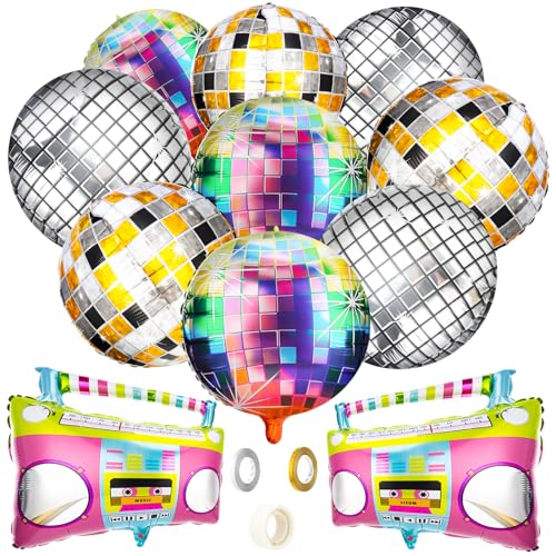 Camptrip 14 Stück Disco Party Deko, Discokugel Luftballonz, Enthält Zwei 10m Laserbänder, 11 Folienballons, Geburtstag 70er Jahre Disko Tanz Fever Party Deko für 80er Deko Mottoparty für Party. von Camptrip