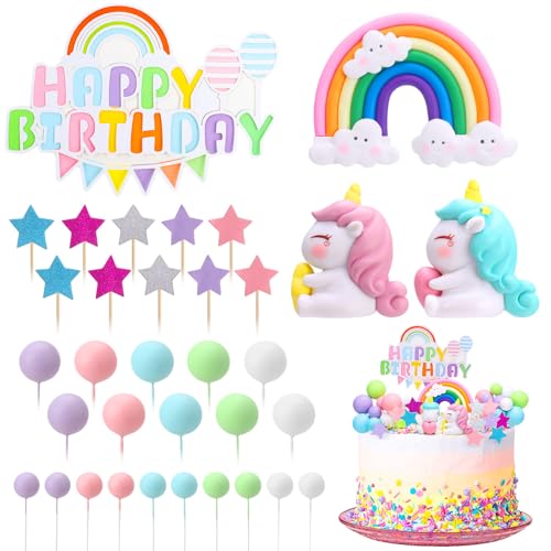 Camptrip 34 Stück Einhorn Tortendeko,3D Einhorn Kuchen Topper Regenbogen Wolke Sterne Happy Birthday Sterne Ball Kuchen Deko für Mädchen Junge Camptrip 34 Stück Einhorn Tortendeko,3D Einhorn Kuchen Topper Regenbogen Wolke Sterne Happy Birthday Sterne Ball Kuchen Deko für Mädchen Junge von Camptrip