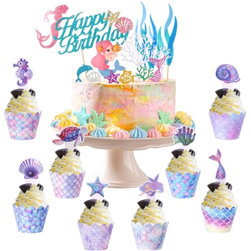 Camptrip 70 Stück Meerjungfrau Tortendeko Geburtstag Deko Kuchen Deko Meerjungfrau Tortendeko Kindergeburtstag für Mädchen Mermaid Party Cake Toppers von Camptrip