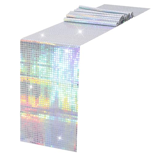 Camptrip Disco Party Tischläufer,30x275cm Silber Disco Tischdecke,Glitzer Discokugel Party Deko Retro 70er 80er Jahre Disco Deko Geburtstag Tanzparty Hochzeit Tischdeko von Camptrip