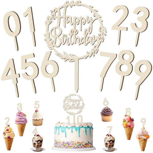 Happy Birthday Tortendeko mit Cake Topper Zahlen 0-9, Holz Kuchendekor Cupcake Topper Kuchen Deko für Mädchen Junge Frauen Mann Geburtstagsfeiern Hochzeit Happy Birthday Tortendeko mit Cake Topper Zahlen 0-9, Holz Kuchendekor Cupcake Topper Kuchen Deko für Mädchen Junge Frauen Mann Geburtstagsfeiern Hochzeit von Camptrip
