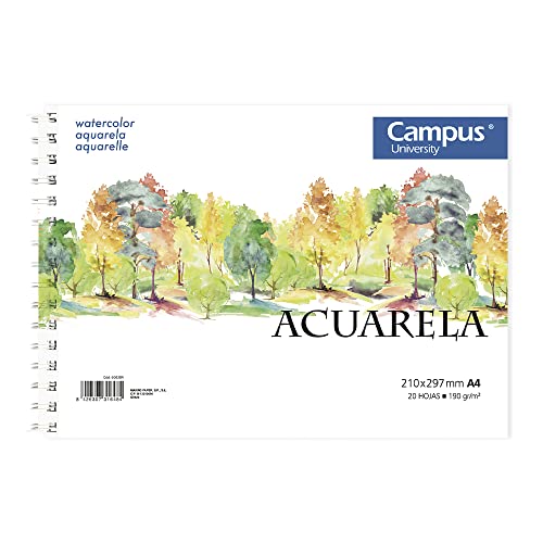 Campus University - Skizzenblock A4 Aquarellpapier mit Spiralbindung 20 Blatt 190 Gramm in Weiß für Aquarell, Wasserfarben, Temperafarben Campus University - Skizzenblock A4 Aquarellpapier mit Spiralbindung 20 Blatt 190 Gramm in Weiß für Aquarell, Wasserfarben, Temperafarben von Campus