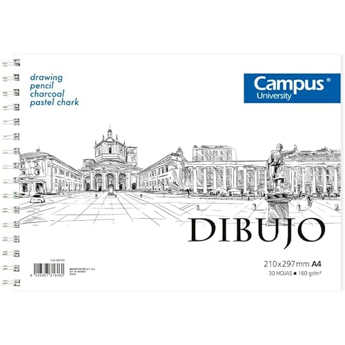 Campus University - Zeichenblock A4 Skizzenbuch mit Spiralbindung, 30 Blatt, 160 Gramm, Weiß für Kohle, Bleistift, Wachs oder Kuchen Campus University - Zeichenblock A4 Skizzenbuch mit Spiralbindung, 30 Blatt, 160 Gramm, Weiß für Kohle, Bleistift, Wachs oder Kuchen von Campus