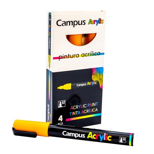Campus Acrylstifte, Packung mit 4 Filzstiften mit runder Spitze, 2 mm, nicht-permanente, wasserbasierte Marker, undurchsichtig und schnell trocknend (Orange) von Campus