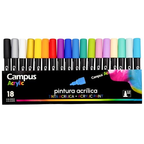 Campus Acrylstifte, Packung mit 2 mm Rundspitze, nicht-permanenter Marker auf Wasserbasis, blickdichte und schnell trocknende Acrylmarker Campus Acrylstifte, Packung mit 2 mm Rundspitze, nicht-permanenter Marker auf Wasserbasis, blickdichte und schnell trocknende Acrylmarker von Campus