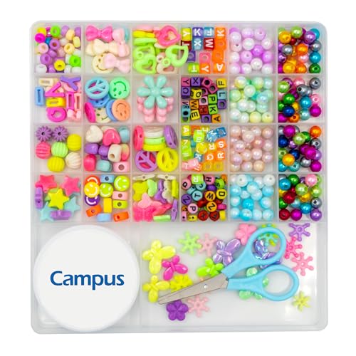 Campus Bastel-Set zur Herstellung von Armbändern und Halsketten, kreatives Set für Kinder mit Organizer-Box, Perlen, Faden und Schere von Campus