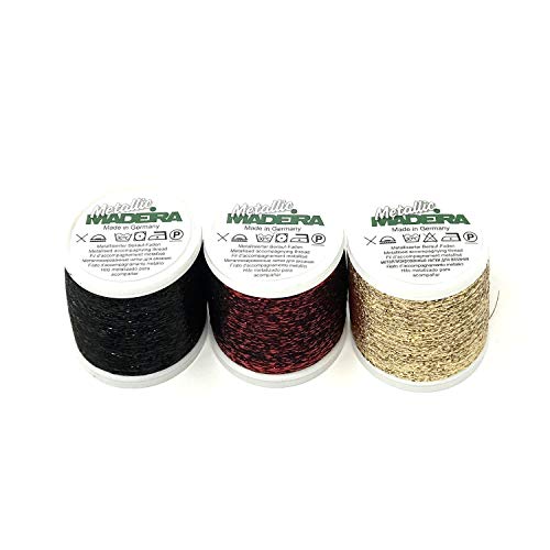 Camtiac Madeira Beilaufgarn sehr feines metallisiertes Beilaufgarn Farben: Schwarz - Rot - Gold 3x1000 Meter Snapspule Camtiac Madeira Beilaufgarn sehr feines metallisiertes Beilaufgarn Farben: Schwarz - Rot - Gold 3x1000 Meter Snapspule von Camtiac