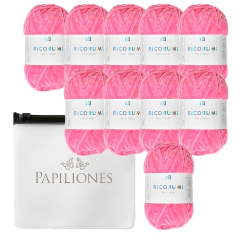 Chenille Chenillegarn Haekelgarn Bastelgarn Ricorumi Amigurumi Wolle 10 Knäul neon pink von Camtiac