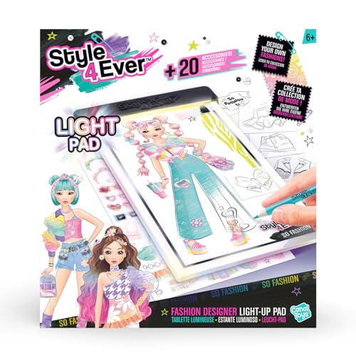 C Toys Leuchttafel – Modus mit Kreativ-Set – LED-Zeichentisch mit Bleistiften, Schablonen und Aufklebern – Design-Set Kleidung mit Zubehör für Kinder C Toys Leuchttafel – Modus mit Kreativ-Set – LED-Zeichentisch mit Bleistiften, Schablonen und Aufklebern – Design-Set Kleidung mit Zubehör für Kinder von Canal Toys