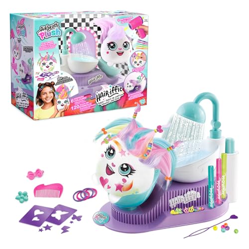 Canal Toys - Airbrush Plush Hair’iffic Salon - Kindgerechtes Kuscheltier zum Gestalten, mit batteriebetriebenem Airbrush, Stencils & Waschstation, Kreativ & wiederverwendbar (ab 6 J.) von Canal Toys