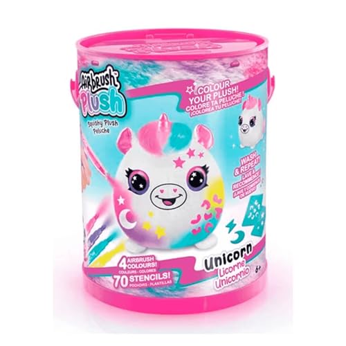 Canal Toys - Airbrush Plush OFG 266- Airbrush your plush toy, paint your plush with electric airbrush spray gun, markers and stencils, 1 Squishy plush, multicoloured von Canal Toys