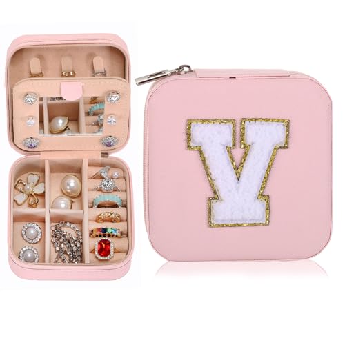 Canboer Kleine Schmuckschatulle, Reise-Schmuckschatulle, Schmuckhalter, Organizer, Reiseutensilien-Box, Schmuck-Organizer, personalisiertes Geburtstagsgeschenk für Teenager, Mädchen, Frauen, Initiale von Canboer