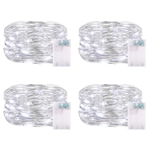 5M 50 LED Lichterketten Batterie Timer, 4 Stück Micro Drahtlichterkette IP65 Wasserdichte LED Lichterkette Batterie für Zimmer Weihnachten Halloween Hochzeit Deko von CandLuc