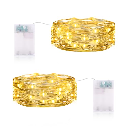 CandLuc LED Lichterkette Batterie mit Timer, 2M 20LED Kupferdraht Lichterkette Innen Lichterkette Wasserdicht für DIY Schlafzimmer Garten Party Weihnachten Halloween Hochzeit Deko von CandLuc