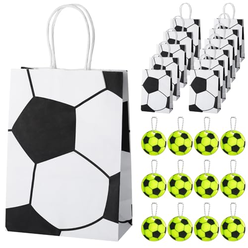 Candcamp 12 x Papiertüten für Fußball-Partys mit 12 x Fußball-Schlüsselanhänger, Partytüten mit Griffen, Fußball-Geschenktüten für Leckereien, Süßigkeitentüten für Kinder, Fußball-Partyzubehör Candcamp 12 x Papiertüten für Fußball-Partys mit 12 x Fußball-Schlüsselanhänger, Partytüten mit Griffen, Fußball-Geschenktüten für Leckereien, Süßigkeitentüten für Kinder, Fußball-Partyzubehör von Candcamp