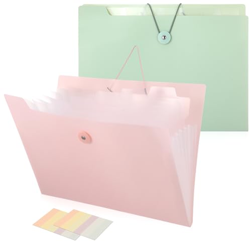 Candcamp Fächermappe A4, mit 8 Fächern, für Büro, Geschäftsreise, Zuhause, 2 Stück (Rosa, Grün) von Candcamp