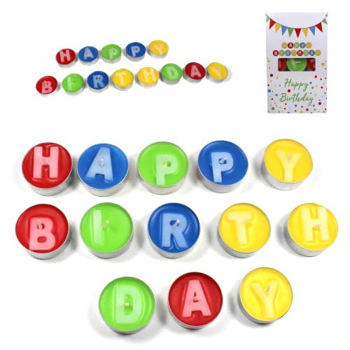 Candelo - 13 Happy Birthday Teelichter - Kindergeburtstag Kerzen - Geburtstagskerzen Happy Birthday - Buchstabenkerze Geburtstags Deko - Kerzenset von Candelo