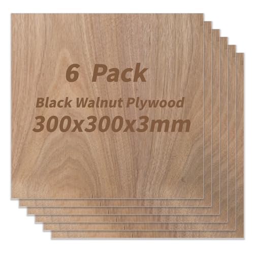 Walnuss Sperrholzplatte 3mm, 6 Stück Sperrholz Blatt Walnuss Holzplatte 300x300x3mm, Unbehandeltes Bastelhölzer Holz Laser Holz Holzplatten Zuschnitt Nach Maß Für Laserschneiden Gravieren Holz Brennen von Candeon