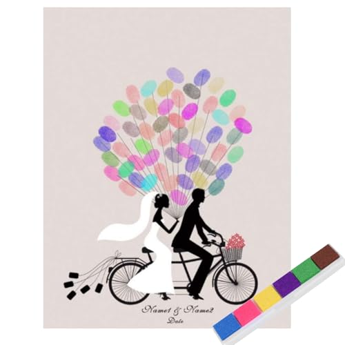 Candeon Leinwand Gästebuch Zur Hochzeit, Personalisierbar Fingerabdruck Gästebuch Für Gäste, 30x40cm Hochzeits Fingerabdruckbaum Hochzeit Gästebuch Für Hochzeitsgeschenk, Verlobung, Mit Stempelkissen von Candeon