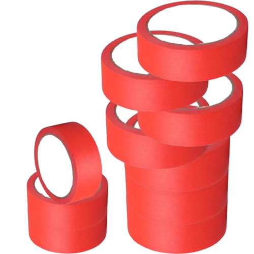Candeon Rot Malerband Kreppband, 10 Rollen 35mm x 20m Rot Klebeband Abklebeband Maler Universal, Profi Abdeckband Malertape Kreppband FüR Malerarbeiten, Renovierungen, Handwerke von Candeon