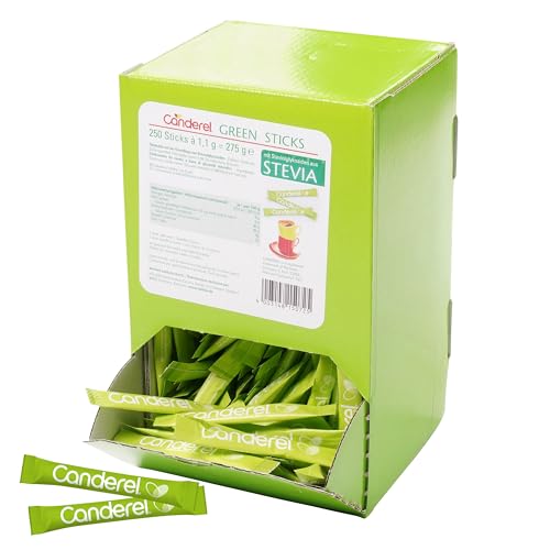 Hellma Canderel Green Stevia Sticks 250 Stk. je 1,1 g - 275 g Vorrats-Box- Zuckeralternative einzeln verpackt, vegan von Hellma