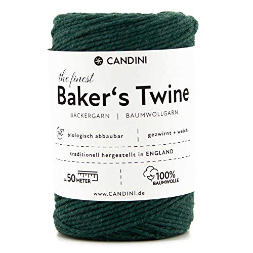 Candini Bäckergarn dunkelgrün - weiches Bastelgarn aus reiner Baumwolle, 50m - Premium Qualität - Baker’s Twine Bastelschnur, Geschenkband - Made in England von Candini
