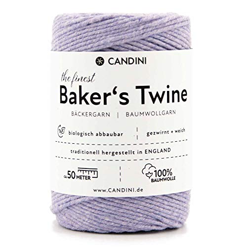 Candini Bäckergarn flieder - weiches Bastelgarn aus reiner Baumwolle, 50m - Premium Qualität - Baker’s Twine Bastelschnur, Geschenkband - Made in England von Candini