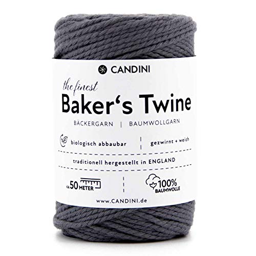 Candini Bäckergarn grau - weiches Bastelgarn aus reiner Baumwolle, 50m - Premium Qualität - Baker’s Twine Bastelschnur, Geschenkband - Made in England Candini Bäckergarn grau - weiches Bastelgarn aus reiner Baumwolle, 50m - Premium Qualität - Baker’s Twine Bastelschnur, Geschenkband - Made in England von Candini