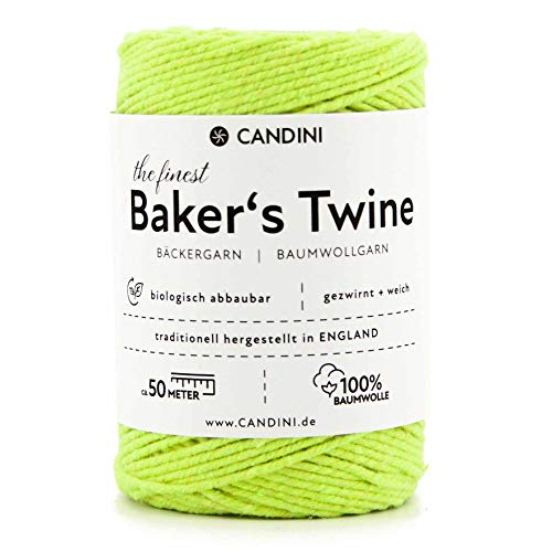Candini Bäckergarn grün (apfel) - weiches Bastelgarn aus reiner Baumwolle, 50m - Premium Qualität - Baker's Twine Bastelschnur, Geschenkband - Made in England von Candini