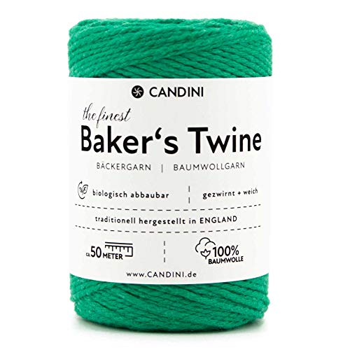Candini Bäckergarn grün (dschungel) - weiches Bastelgarn aus reiner Baumwolle, 50m - Premium Qualität - Baker’s Twine Bastelschnur, Geschenkband - Made in England von Candini