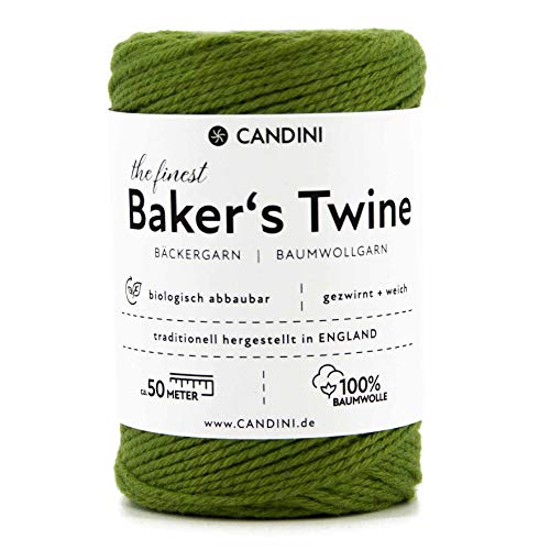 Candini Bäckergarn grün (limette) - weiches Bastelgarn aus reiner Baumwolle, 50m - Premium Qualität - Baker’s Twine Bastelschnur, Geschenkband - Made in England von Candini