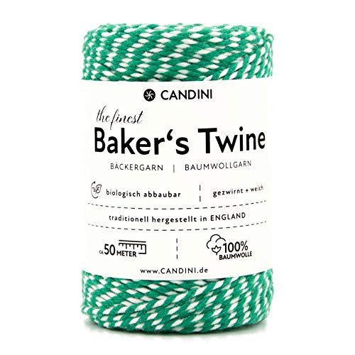 Candini Bäckergarn grün - weiß (dschungel) - weiches Bastelgarn aus reiner Baumwolle, 50m - Premium Qualität - Baker’s Twine Bastelschnur, Geschenkband - zweifarbig - Made in England von Candini