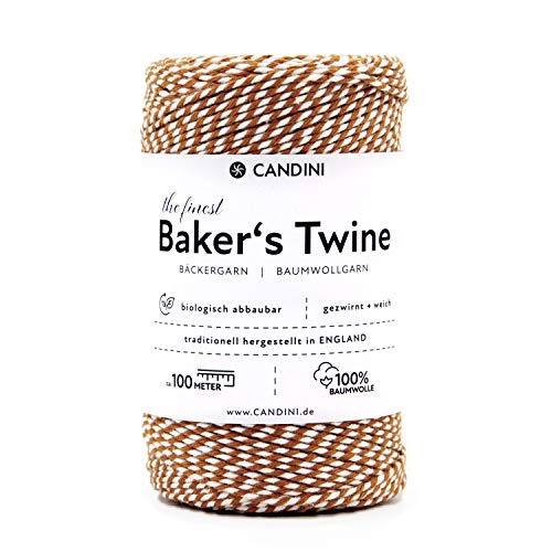 Candini Bäckergarn kupfer - weiß - weiches Bastelgarn aus reiner Baumwolle, 100m - Premium Qualität - Baker’s Twine Bastelschnur, Geschenkband - zweifarbig - Made in England von Candini