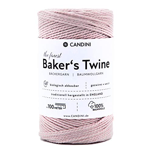 Candini Bäckergarn rosa rose - weiches Bastelgarn aus reiner Baumwolle, 100m - Premium Qualität - Baker’s Twine Bastelschnur, Geschenkband - Made in England von Candini