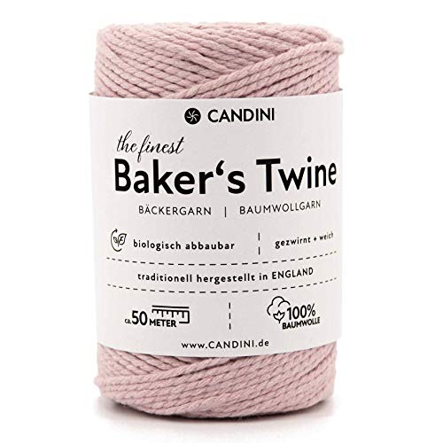 Candini Bäckergarn rosa rose - weiches Bastelgarn aus reiner Baumwolle, 50m - Premium Qualität - Baker’s Twine Bastelschnur, Geschenkband - Made in England von Candini