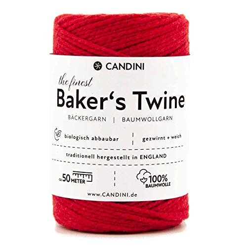 Candini Bäckergarn rot - weiches Bastelgarn aus reiner Baumwolle, 50m - Premium Qualität - Baker’s Twine Bastelschnur, Geschenkband - Made in England Candini Bäckergarn rot - weiches Bastelgarn aus reiner Baumwolle, 50m - Premium Qualität - Baker’s Twine Bastelschnur, Geschenkband - Made in England von Candini