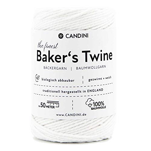 Candini Bäckergarn weiß - weiches Bastelgarn aus reiner Baumwolle, 50m - Premium Qualität - Baker’s Twine Bastelschnur, Geschenkband - Made in England Candini Bäckergarn weiß - weiches Bastelgarn aus reiner Baumwolle, 50m - Premium Qualität - Baker’s Twine Bastelschnur, Geschenkband - Made in England von Candini